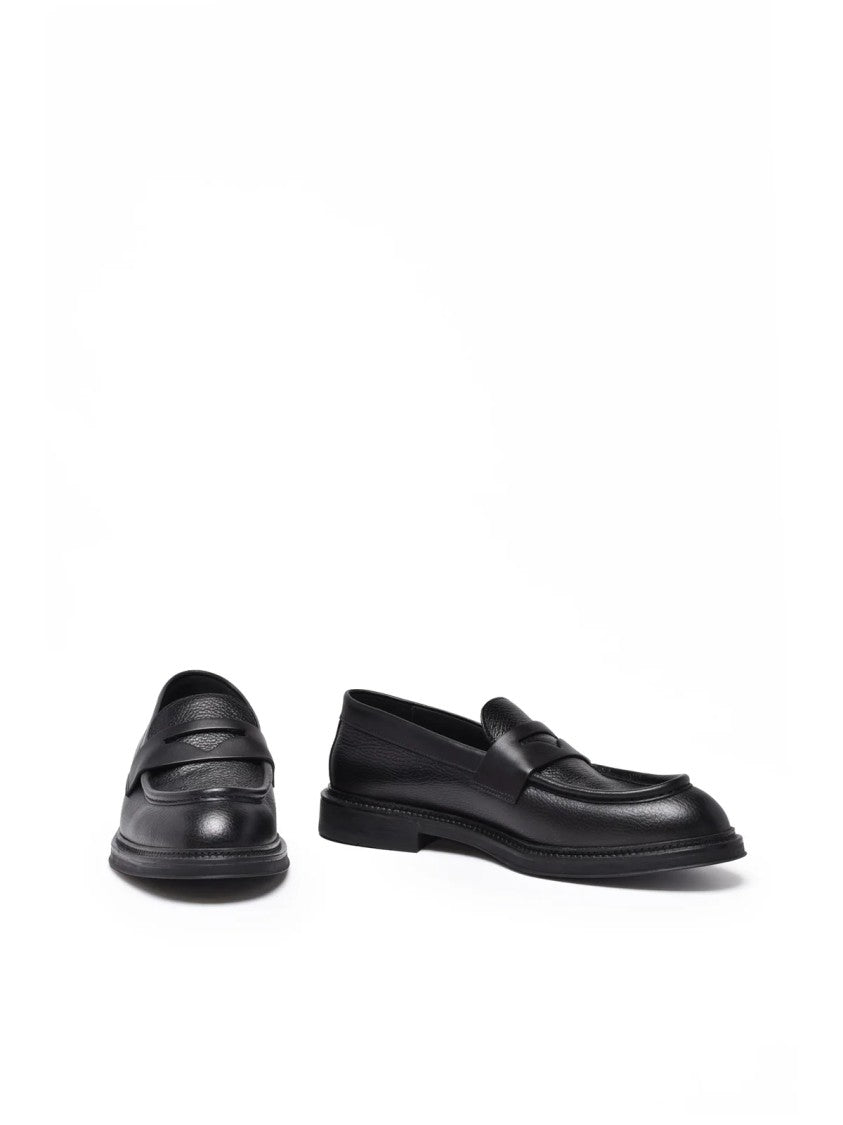 Emporio Armani Black Hammered Leather Penny Loafers
