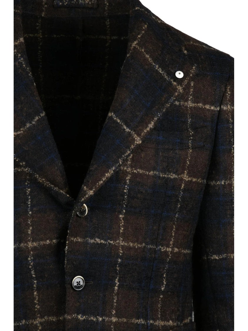 L.B.M. 1911 Wool Blend Jacket With Classic Tailored Silhouette And Textured Check Pattern