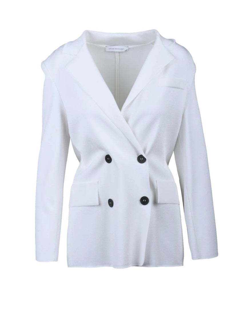 Antonino Valenti White Double-Breasted Knit Viscose Blazer