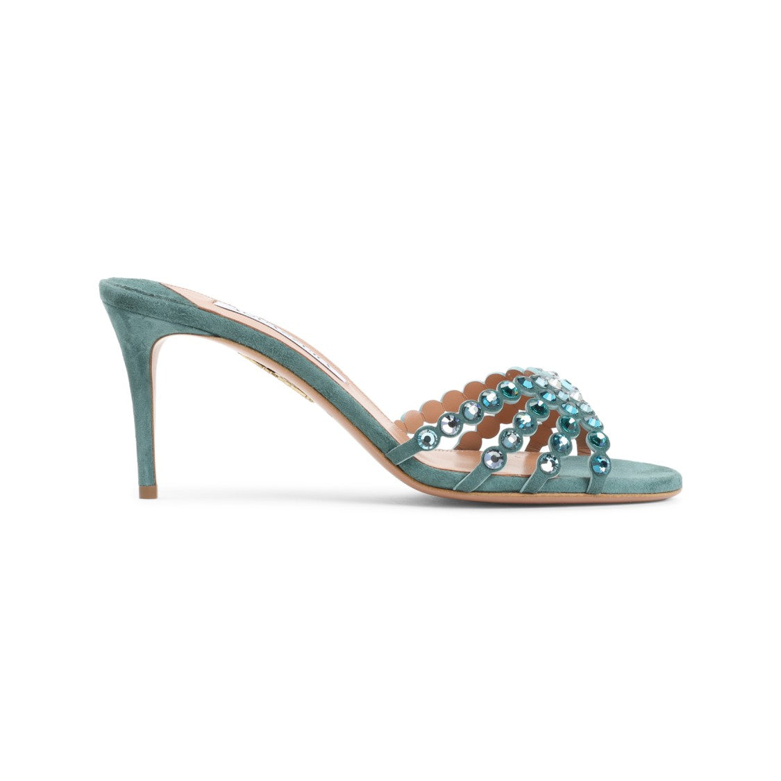Aquazzura Light Teal Blue Kid Suede Leather Tequila Mule