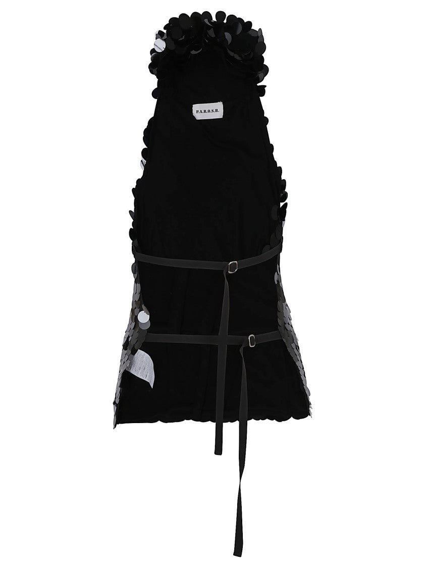 Parosh Full-Sequin Halter Neck Blouse