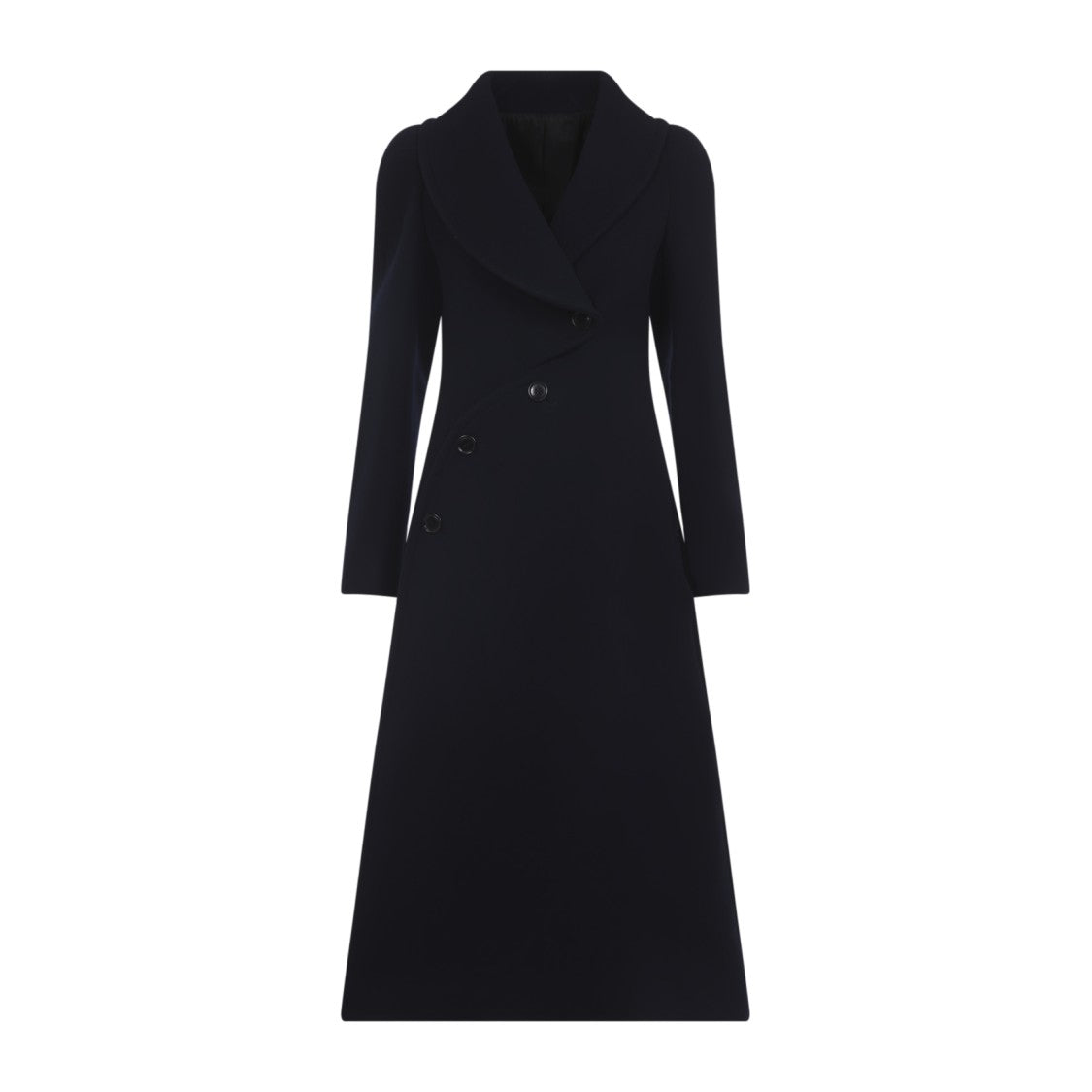Alaïa Asymmetric Double-Breasted Black Virgin Wool Coat