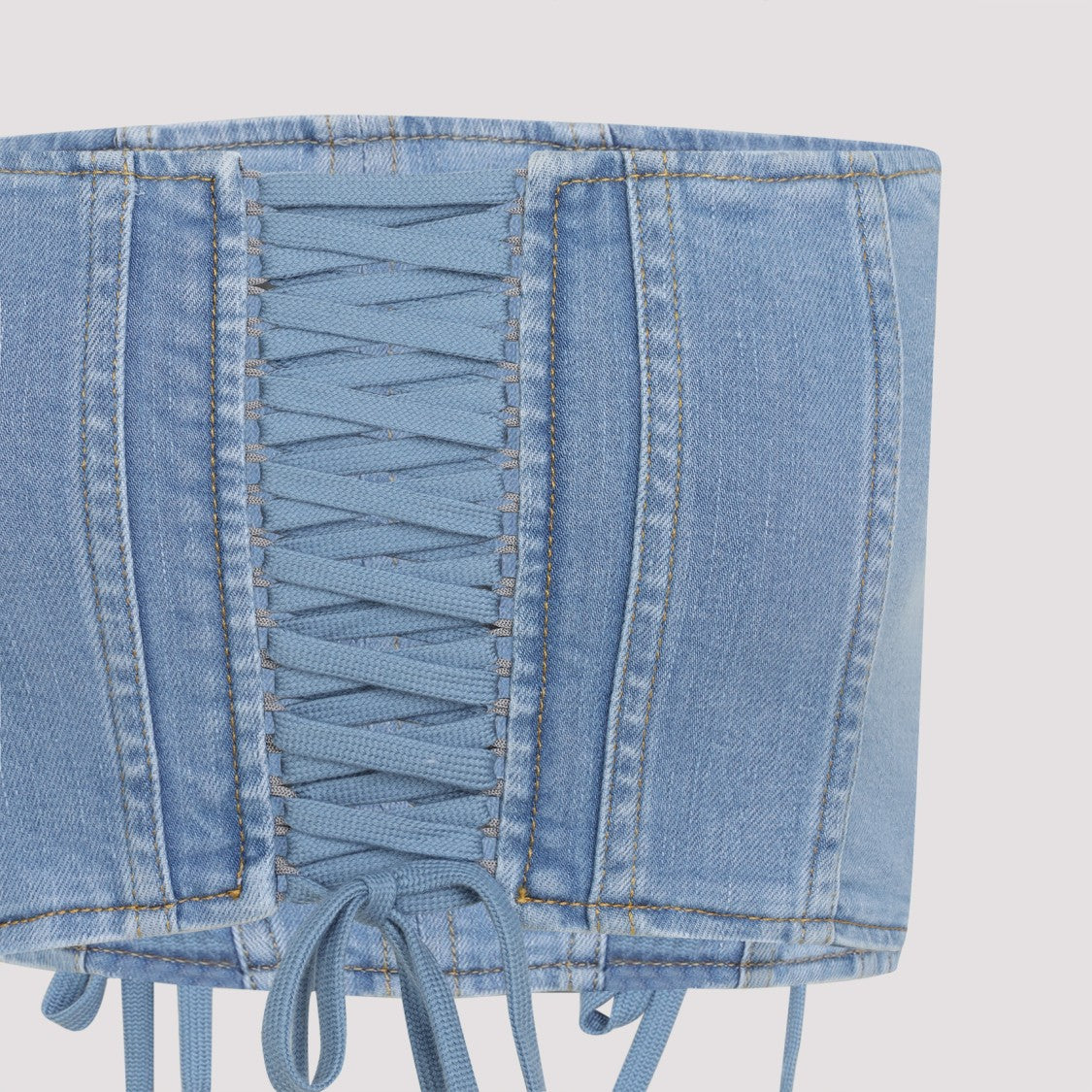 Elisabetta Franchi Shoulderless Light Blue Cotton Corset Top