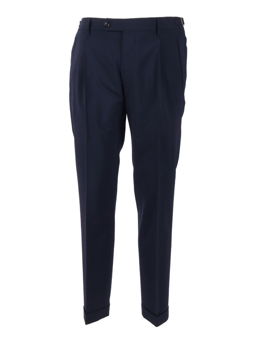 Berwich Blue Tailored Cuffed Straight-Leg Pants
