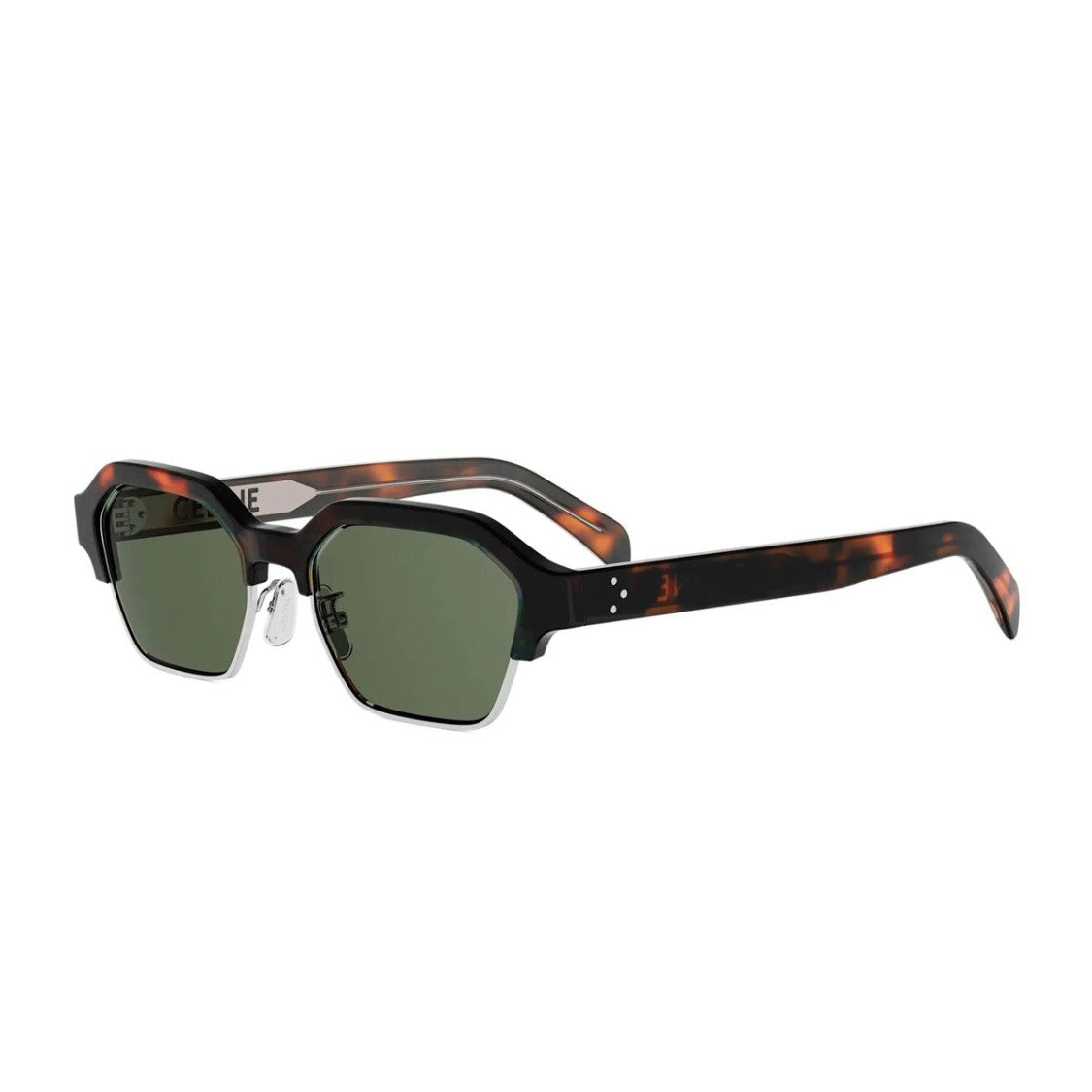 Celine Geometric Havana Sunglasses With Green Lenses