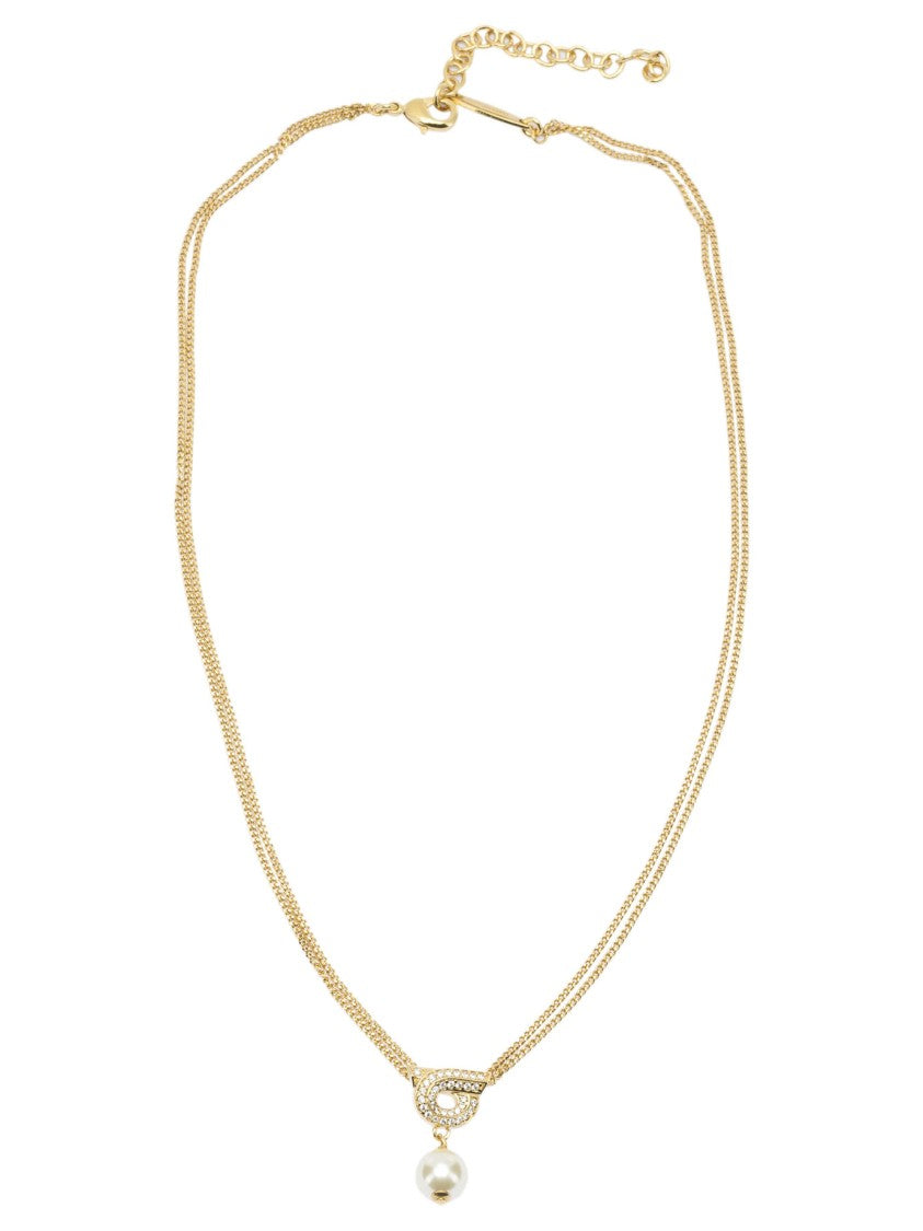 Ferragamo Double-Strand Gancini Necklace With Pearl Drop