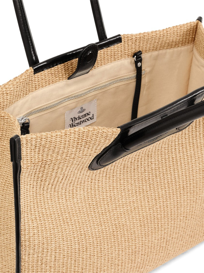 Vivienne Westwood Rectangular Woven Tote Bag With Black Leather Accents