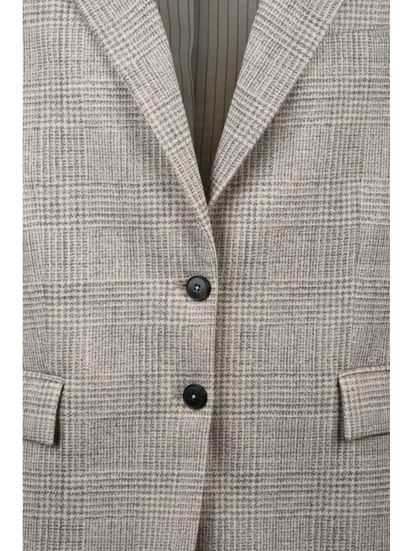Circolo 1901 Rounded Beige Jacket With Checkered Pattern And Button Closure