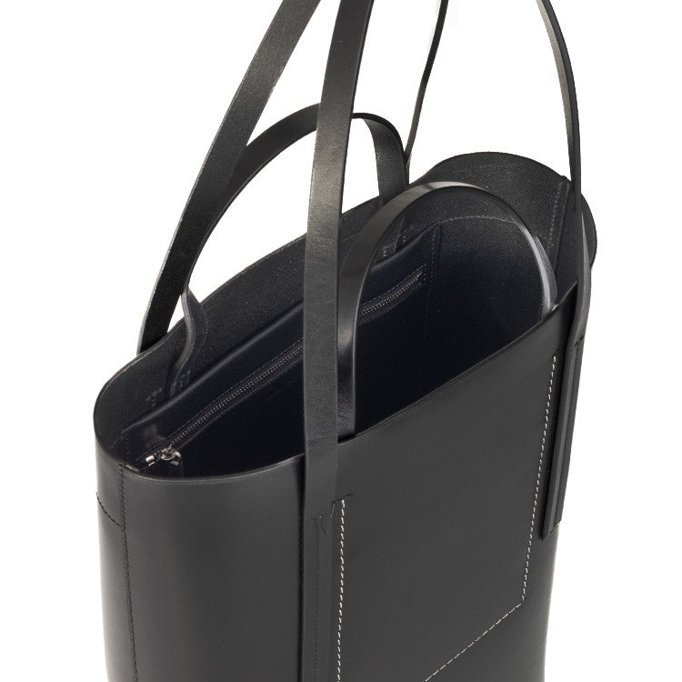 Rick Owens Structured Black Leather Tote Bag
