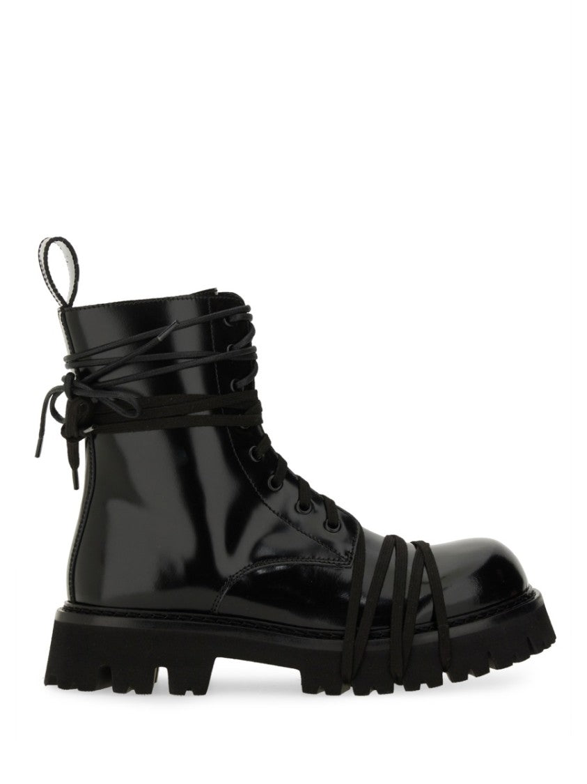 Moschino Glossy Leather Lace-Up Boot With Sole