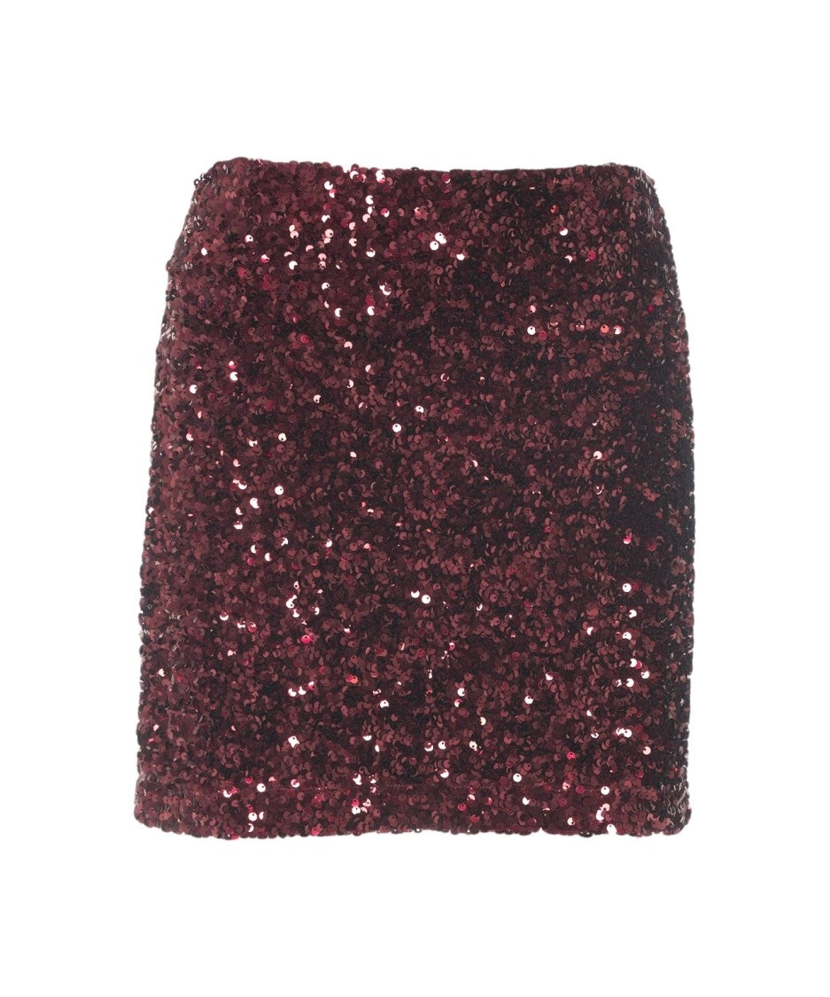 Gender Burgundy Mini Skirt With Sparkling Sequin Embellishment