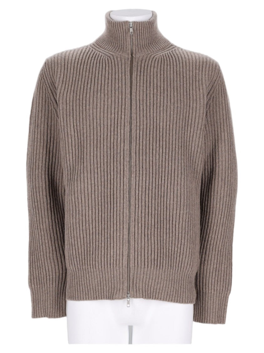 Mm6 By Maison Margiela Grey Ribbed Wool-Blend High Collar Zip-Through Knit Jacket