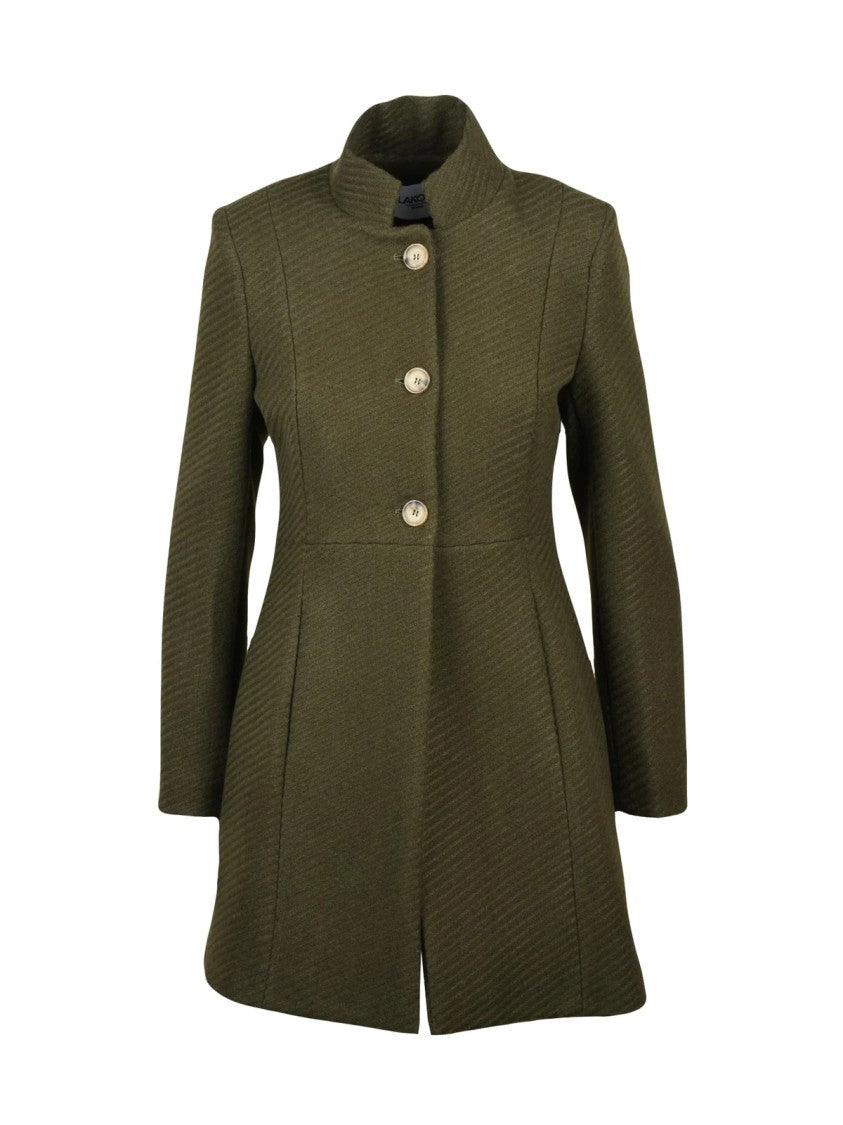 Lakore Green Fitted High-Collar Wool-Blend Coat