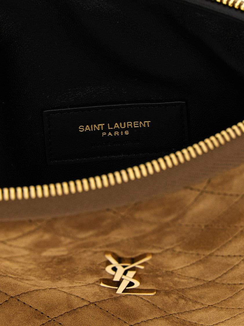 Saint Laurent Suede Crossbody Bag With Diamond-Quilted Detailing