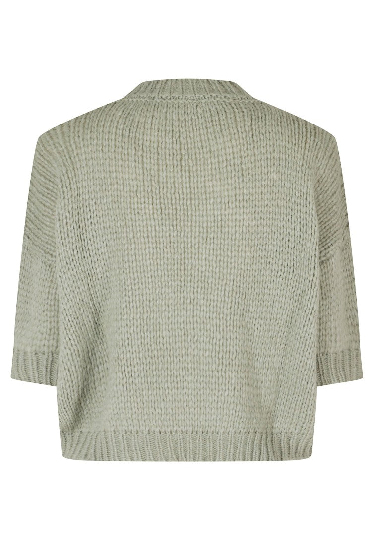 Roberto Collina Cropped Green Crew-Neck Sweater With Ribbed Trim