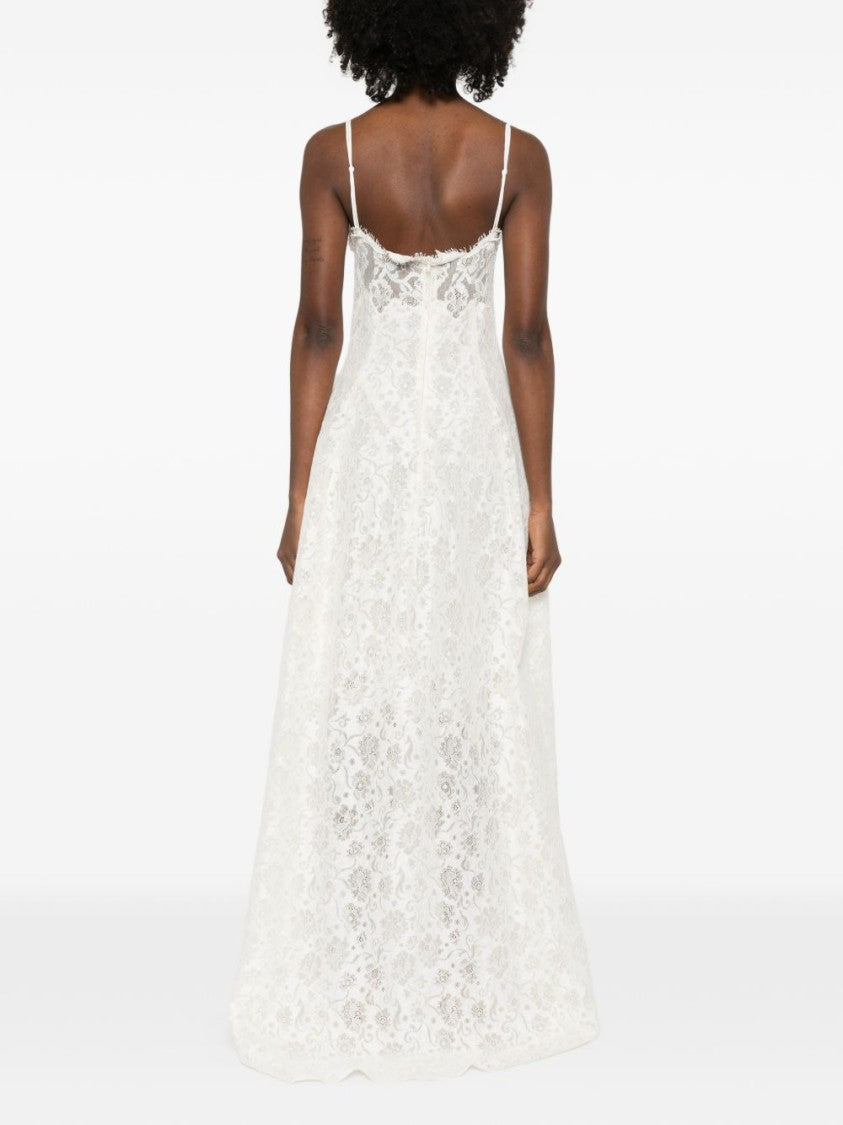 Ermanno Scervino Ivory Maxi Dress With Delicate Lace Overlay And Spaghetti Straps