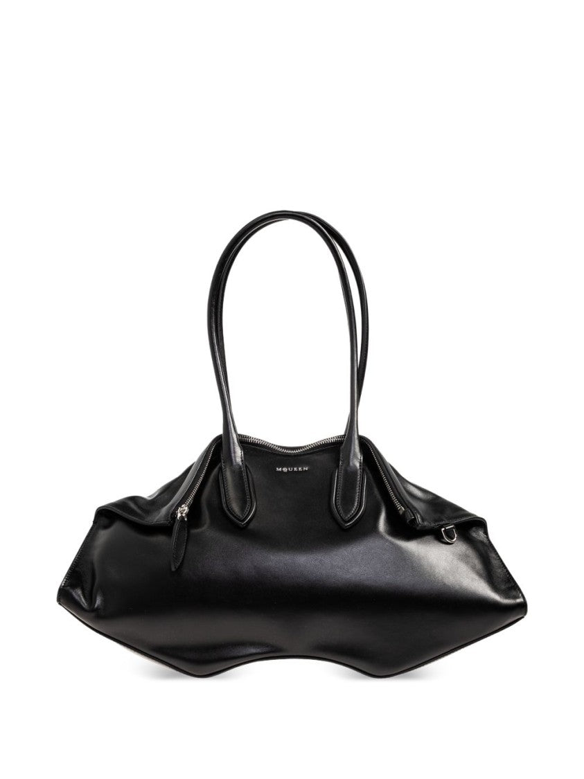 Alexander Mcqueen Top Zip Calfskin Bag With Laminated Logo Print