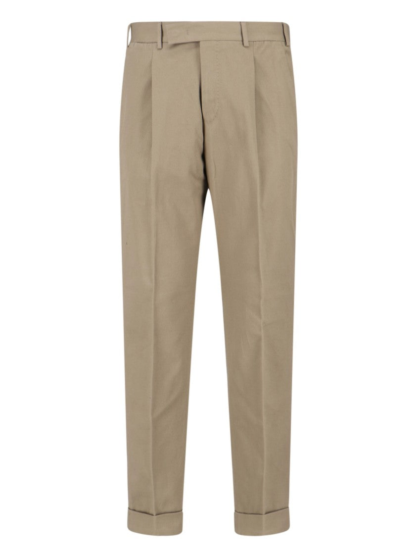Pt Torino Beige Cotton Tailored Trousers