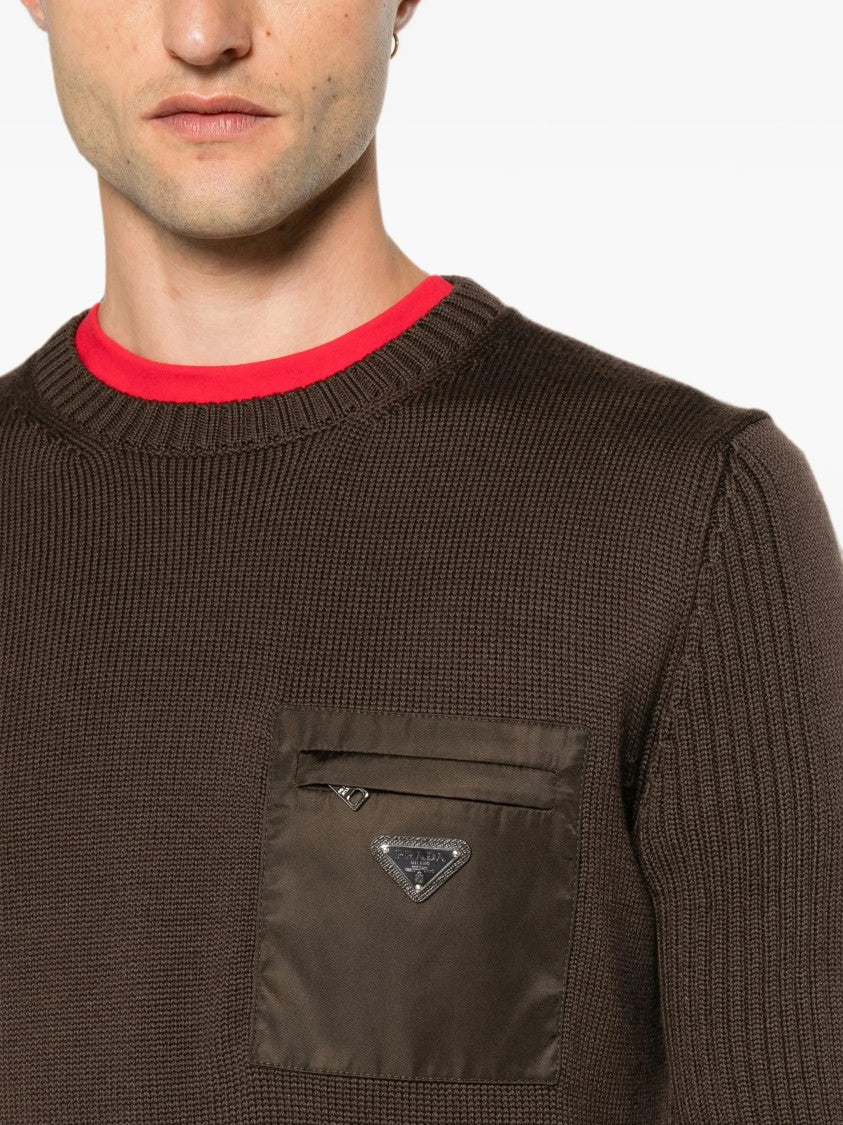 Prada Ribbed Sleeve Knit Sweater With Zippered Chest Pocket