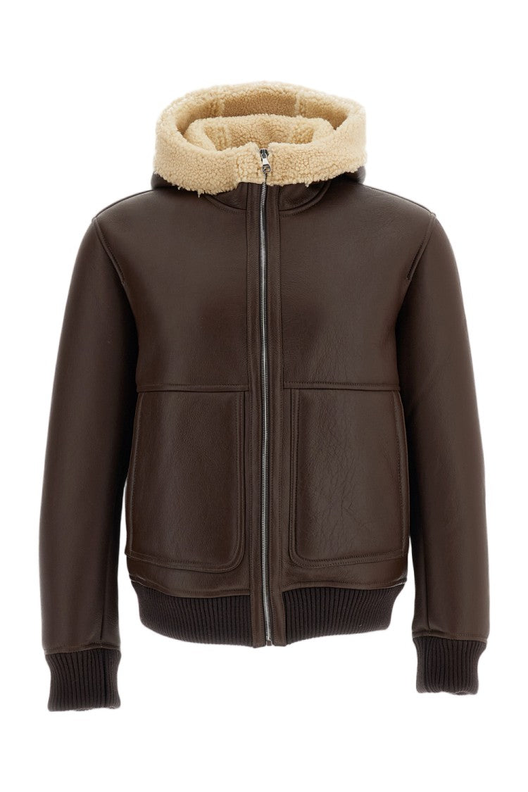 Emmeti Brown Nappa Shearling Lined Hooded Bomber Jacket