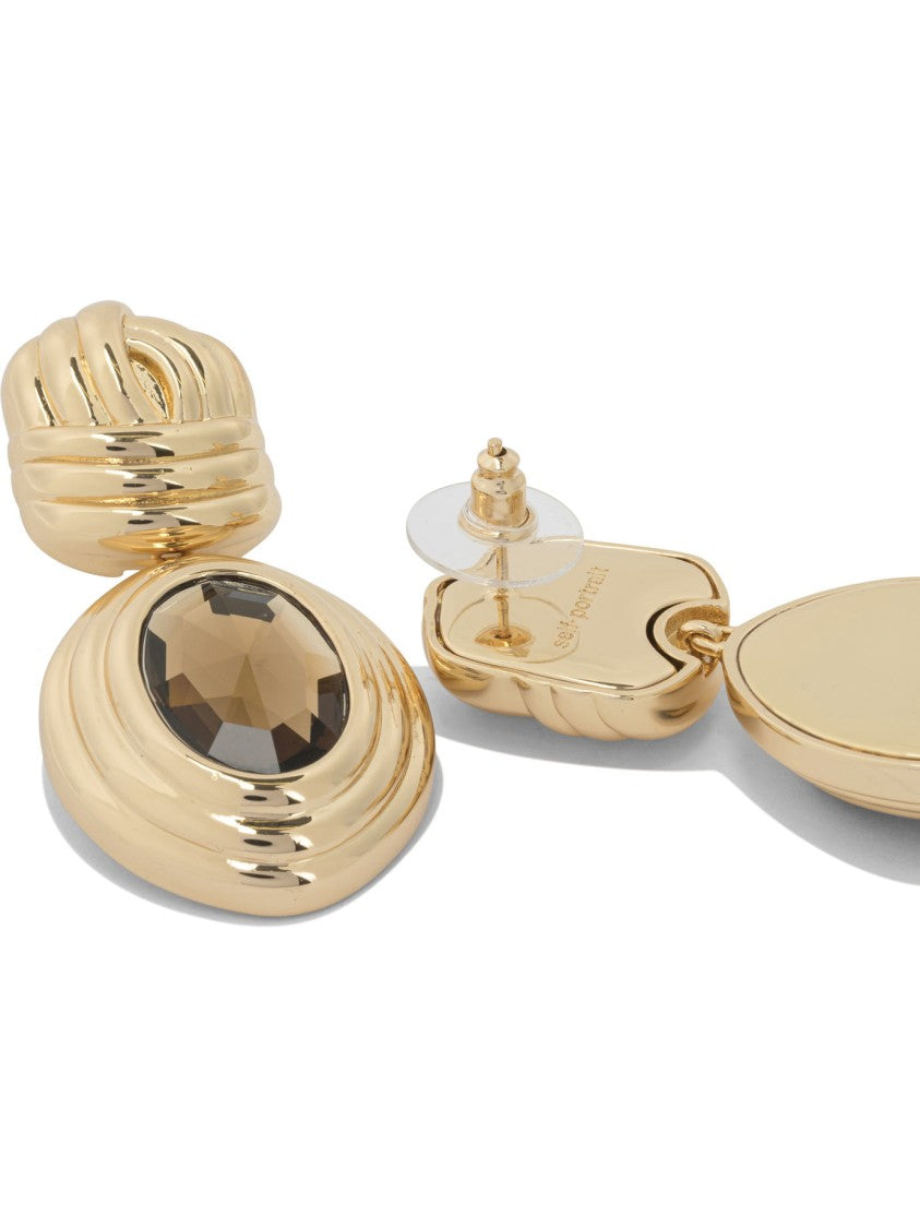 Self-Portrait Multilevel Pendant Amber-Effect Crystal Earrings In Gold-Plated Brass