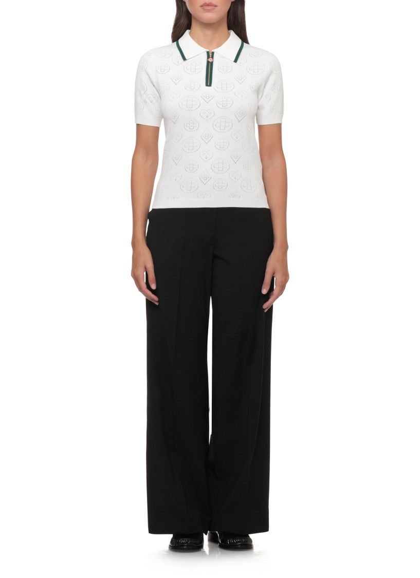 Casablanca White Green-Trimmed Zip Cotton Polo Shirt