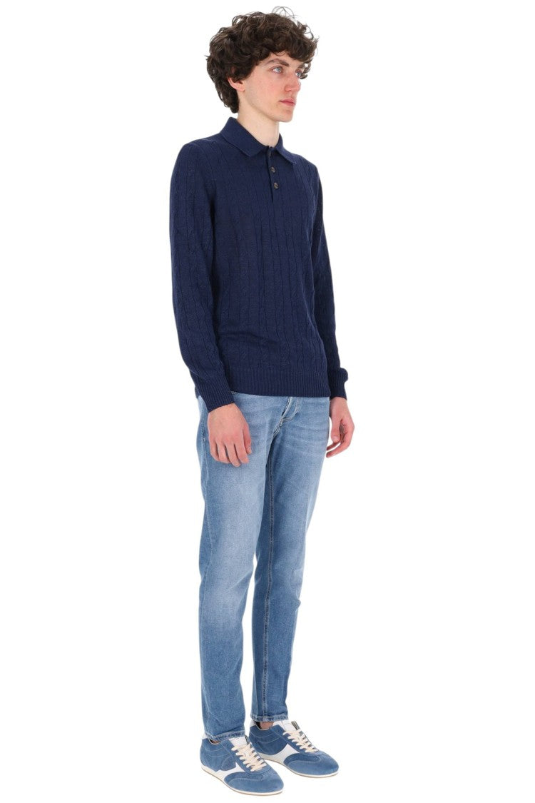 Barba Blue Cable-Knit Linen-Cotton Polo Shirt