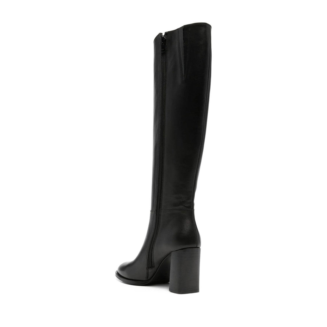 Adrianna Feretti Black Streamlined High Block Heel Leather Boots