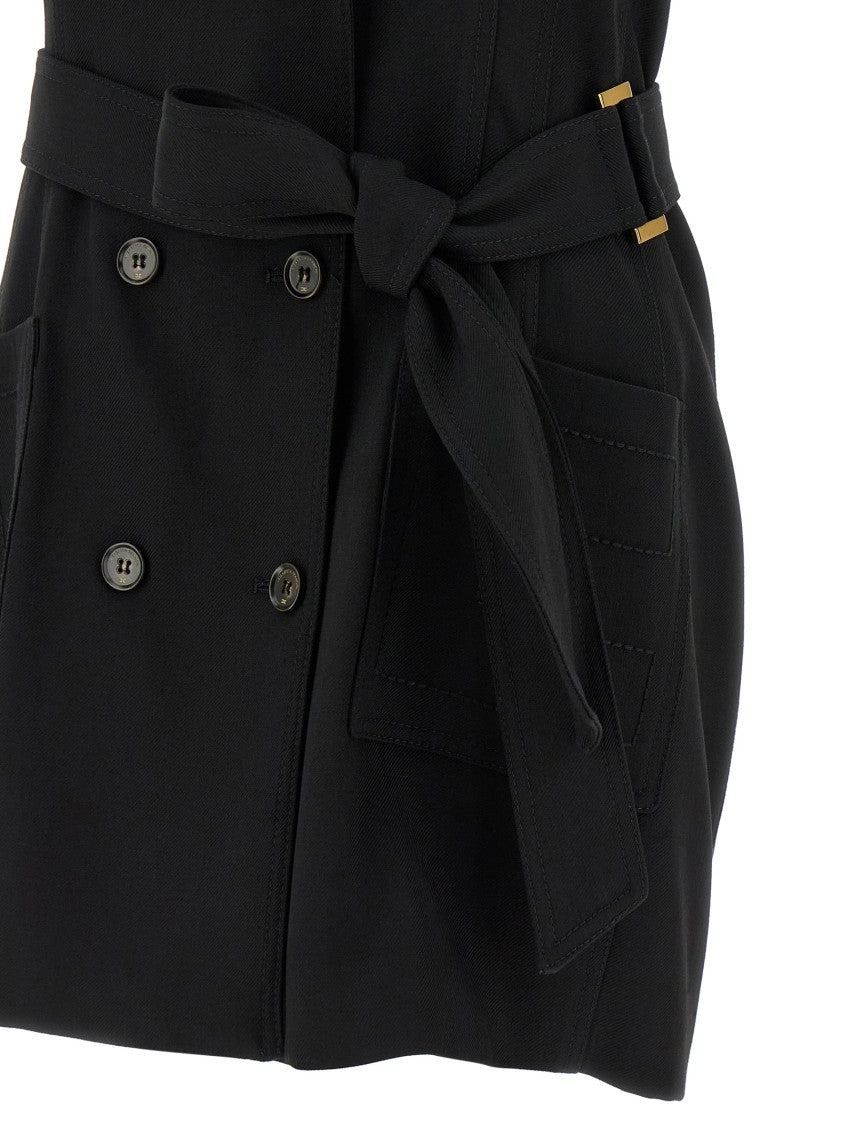 Elisabetta Franchi Double-Breasted Gabardine Mini Dress With Monogram Satin Lining