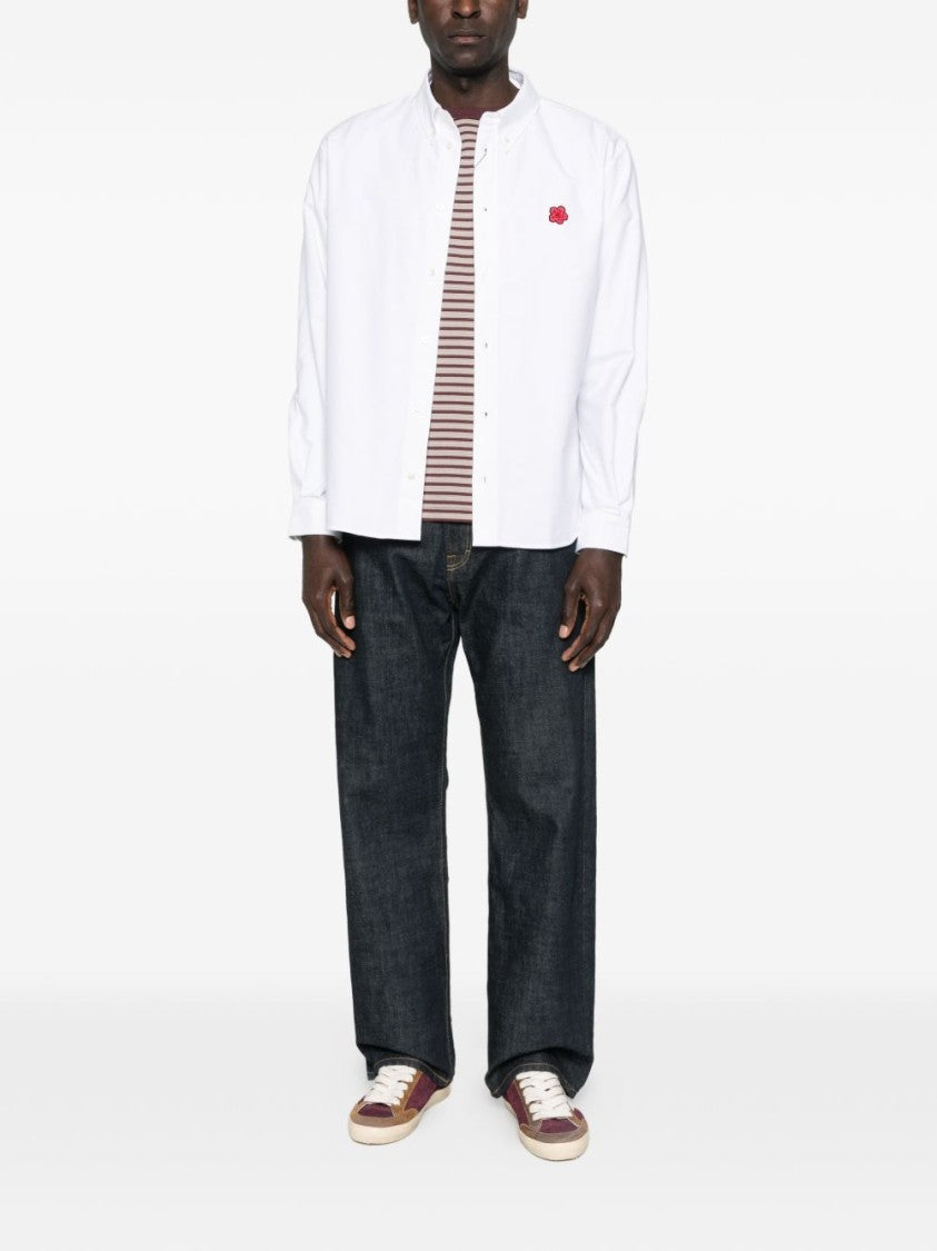 Kenzo Button-Down White Shirt With Floral Emblem