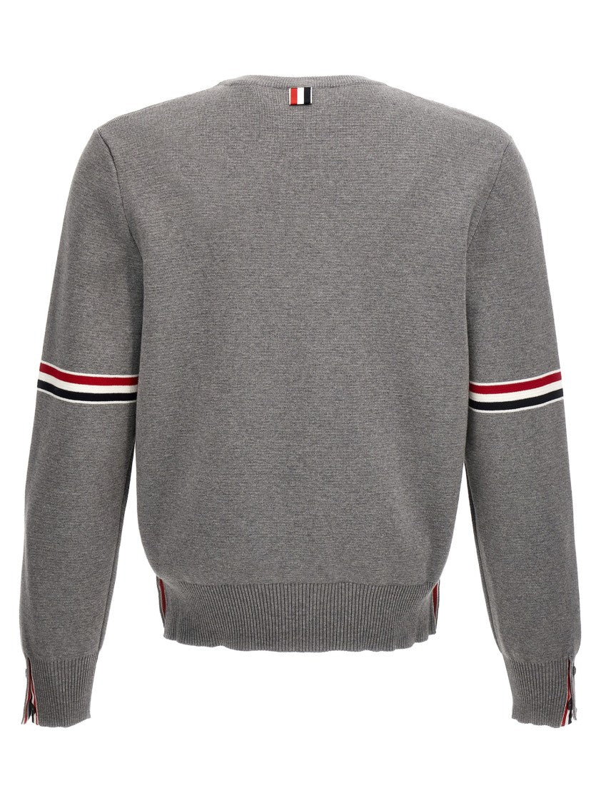 Thom Browne Thick Cotton Crewneck Sweater With Rwb Stripe Detail