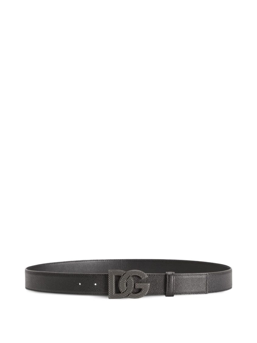 Dolce & Gabbana Black Textured Leather Logo Belt