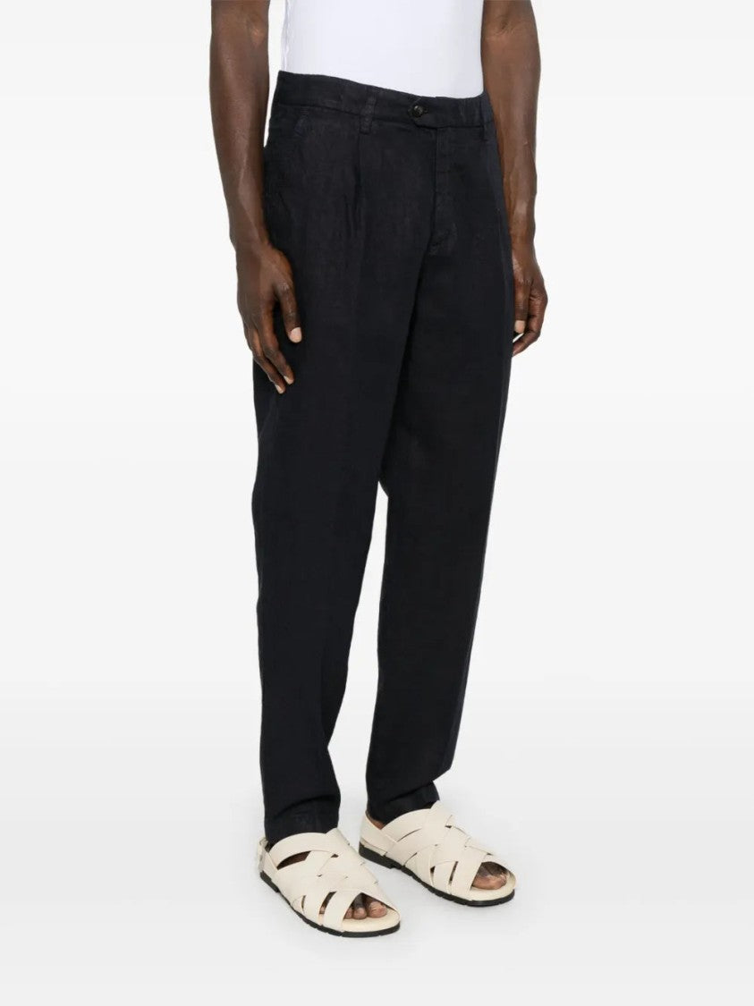 Eleventy Navy Blue Linen Trousers