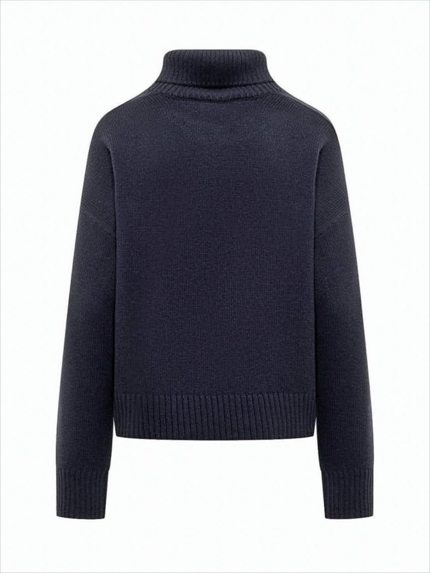 Ami Cropped Turtleneck Sweater With Ribbed Neckline And Heart Detail