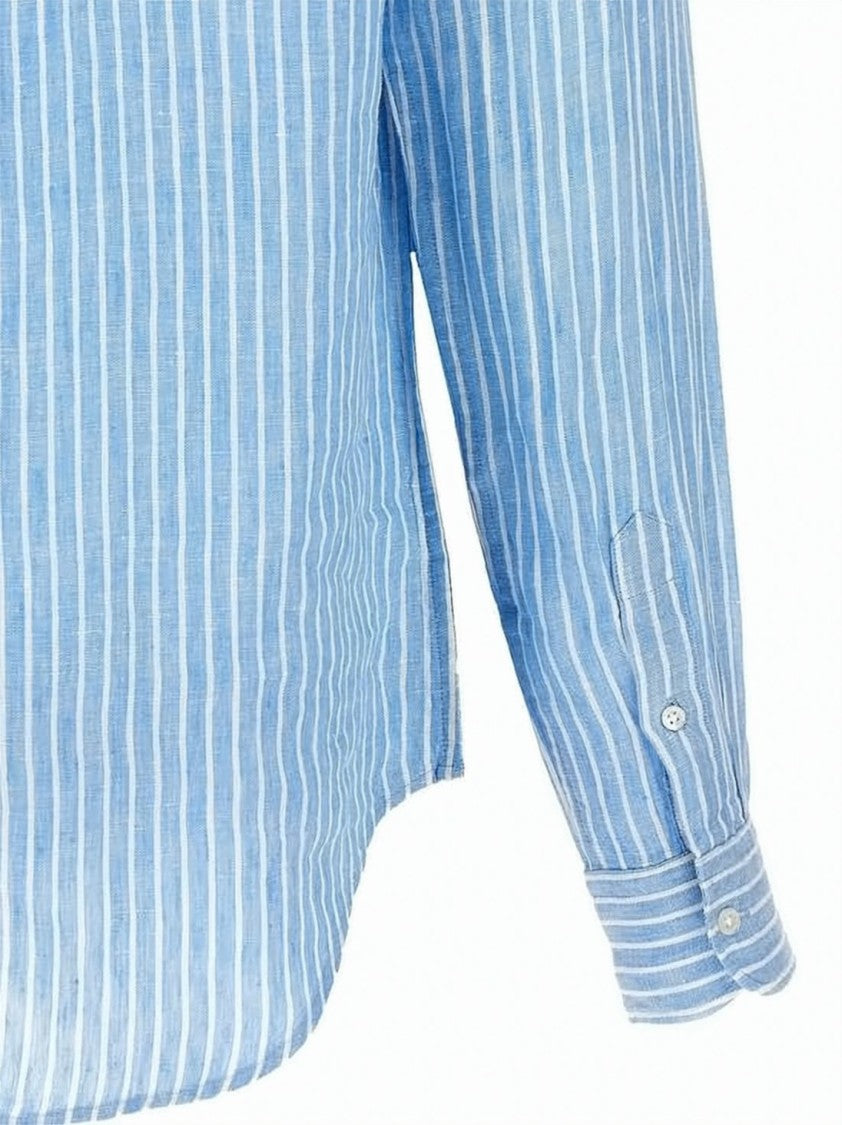Polo Ralph Lauren Light Blue Vertical Striped Linen Shirt With Classic Collar