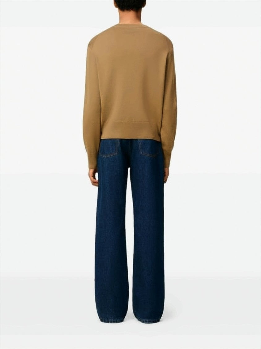 Ami Brown Wool Sweater With Ribbed Details