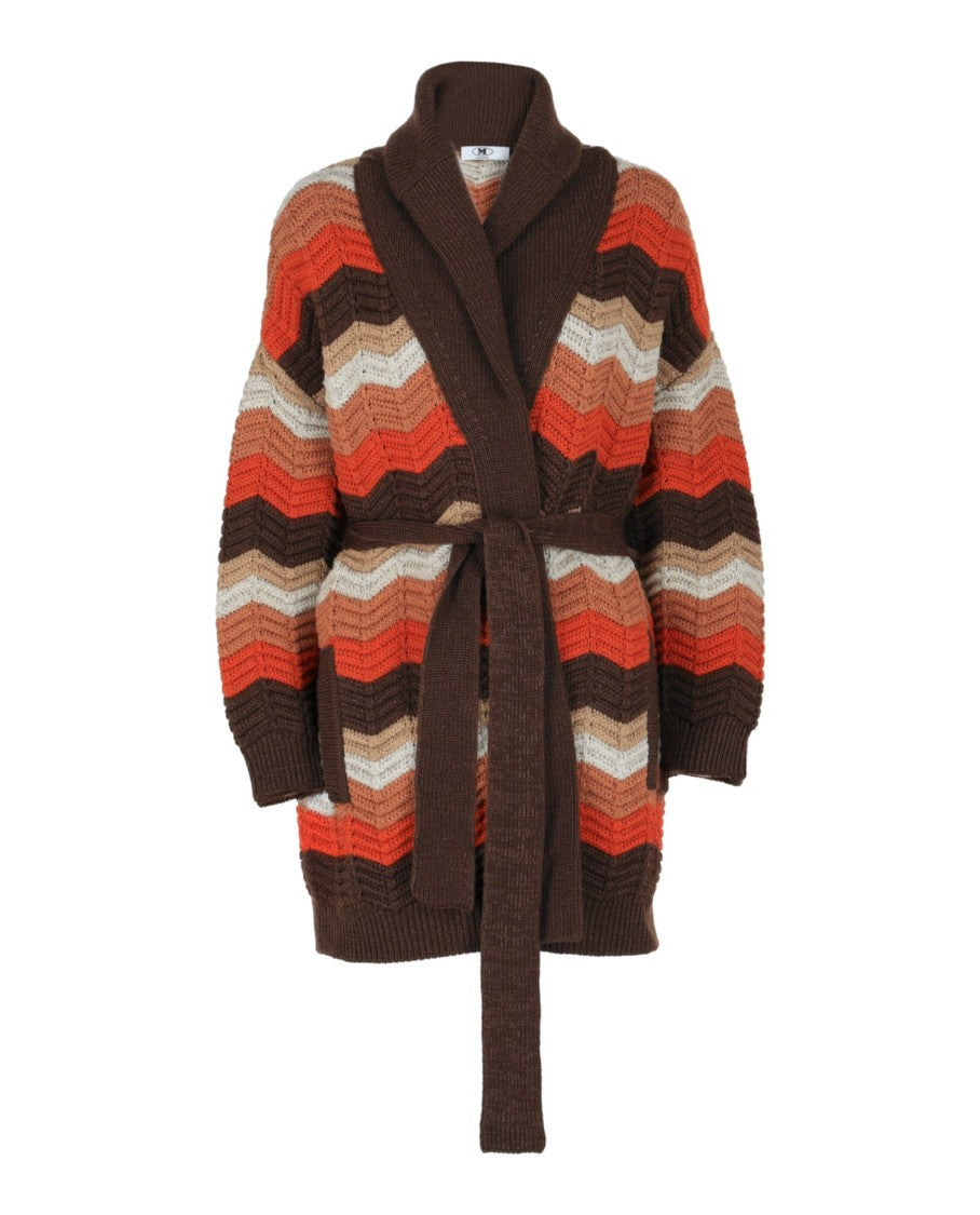 M Missoni Chevron-Patterned Belted Cardigan