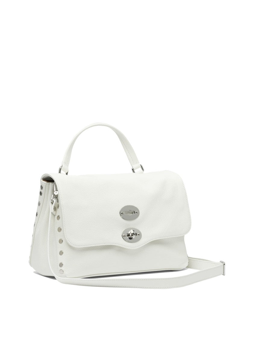Zanellato Rectangular White Leather Handbag With Silver-Tone Accents