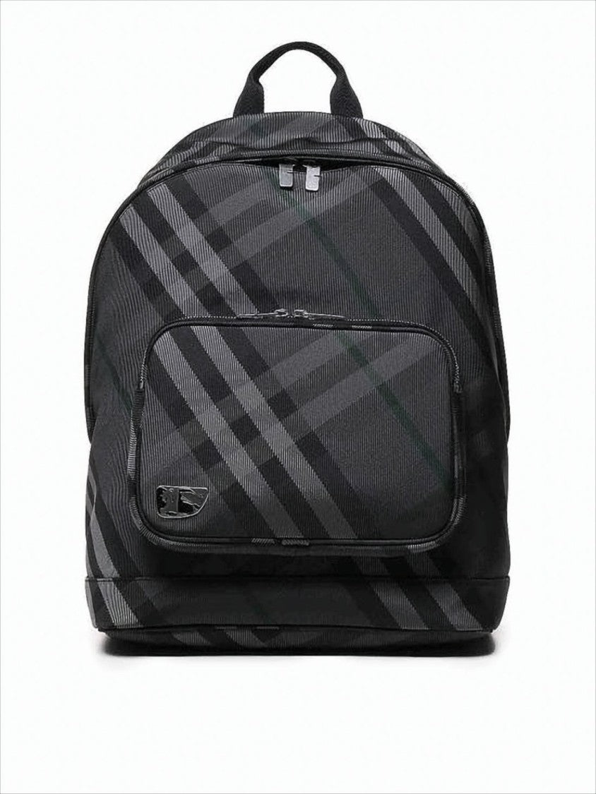 Burberry Structured Black Nylon Backpack With Checkered Pattern