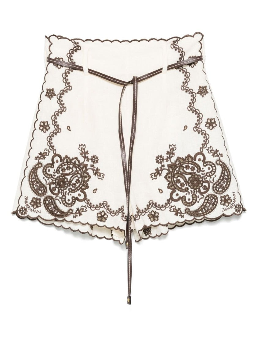 Zimmermann Embroidered White Linen Bermuda Shorts