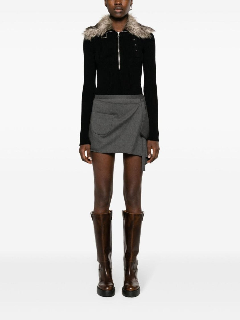 Courrèges Draped Medium Grey Virgin Wool Blend Skirt