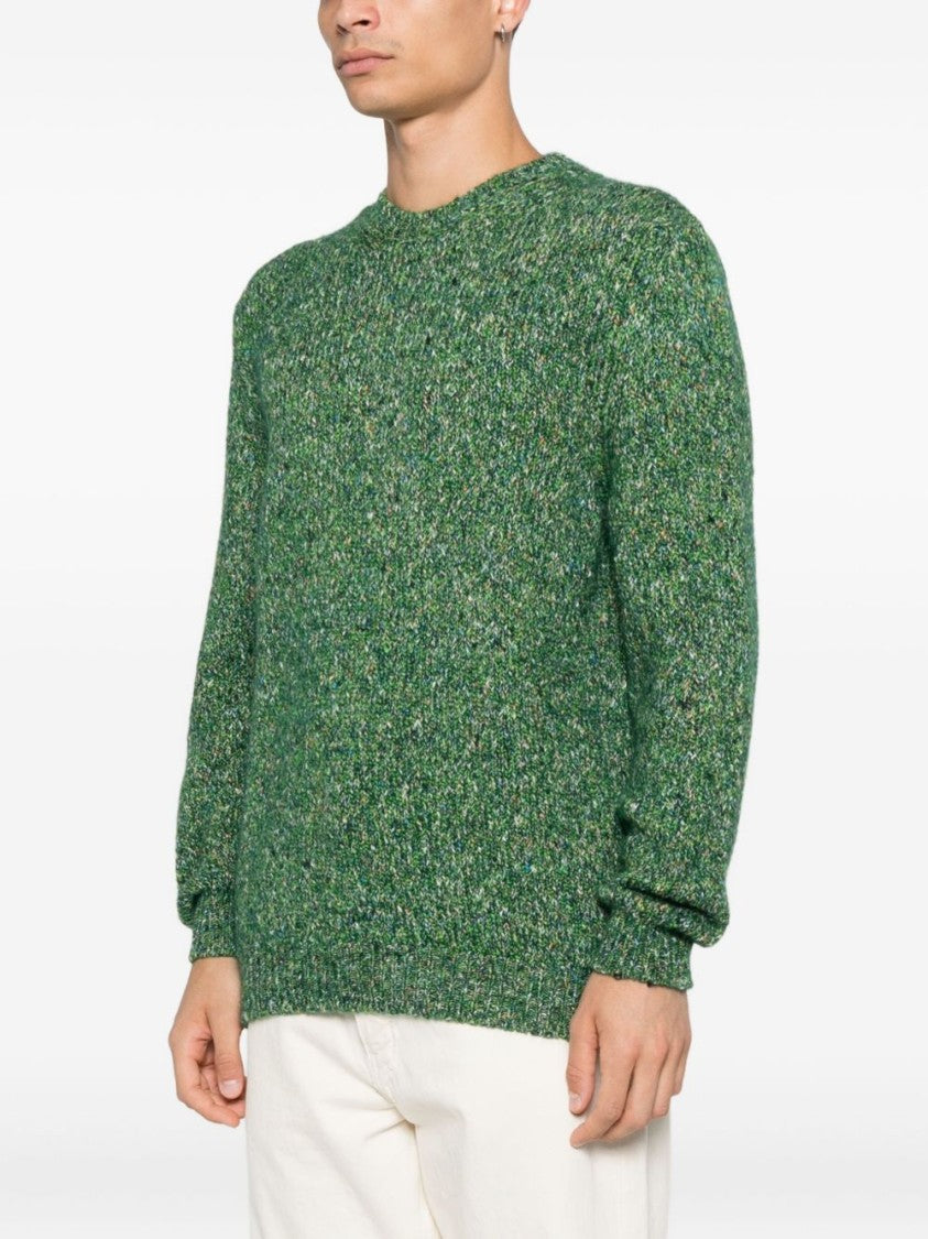 Scaglione Textured Knit Sweater In Rich Green Marled Pattern