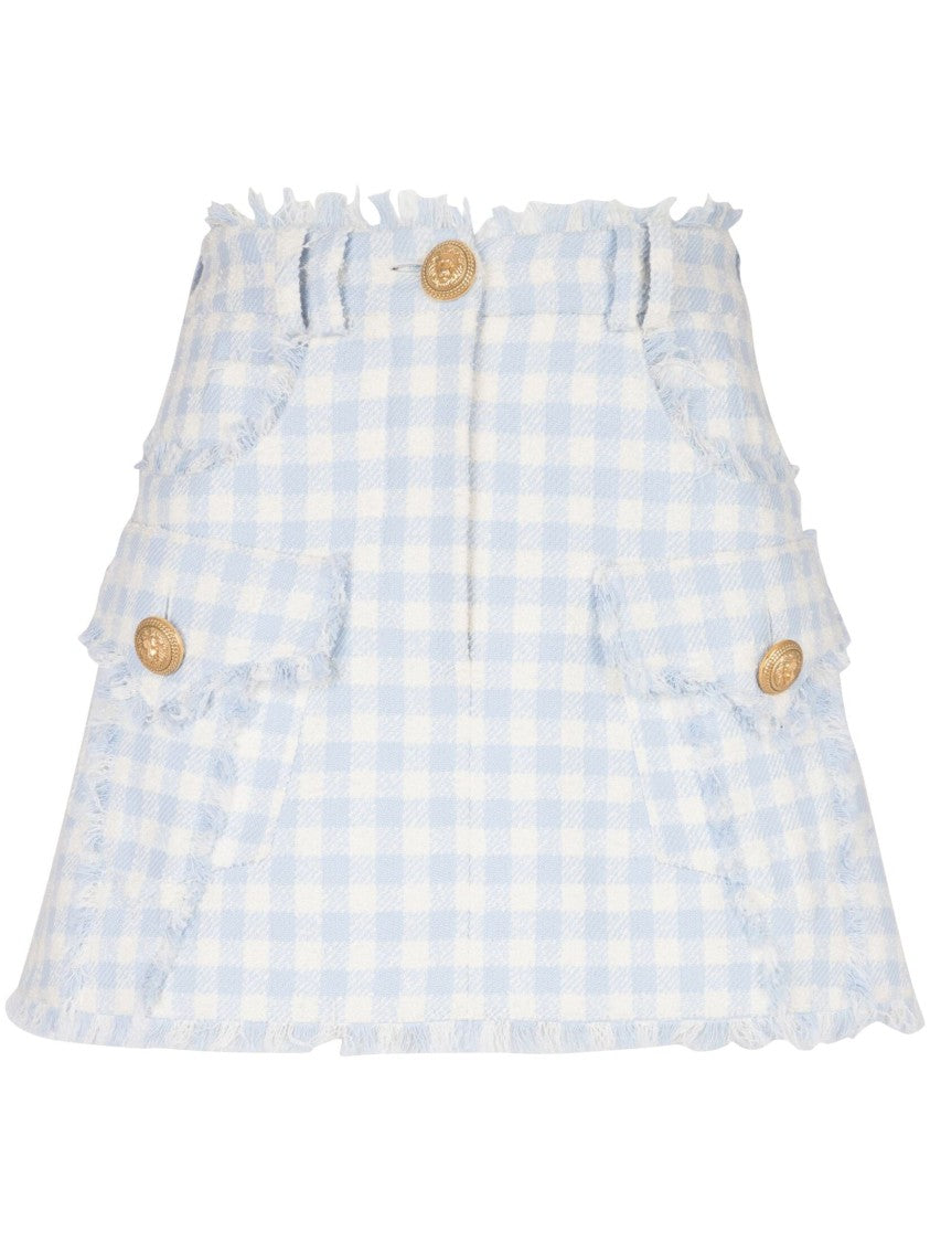 Balmain Gingham-Pattern A-Line Skirt
