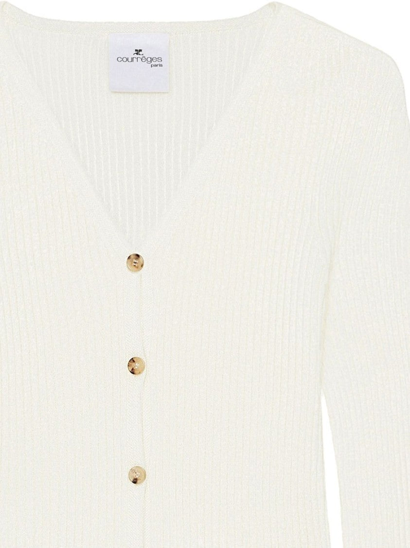 Courrèges White Appliqué Logo V-Neck Sweater