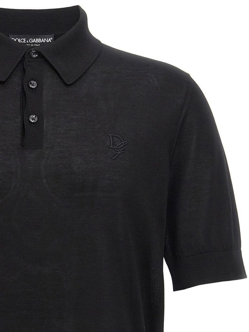 Dolce & Gabbana Silk Knit Polo Shirt With Logo Embroidery