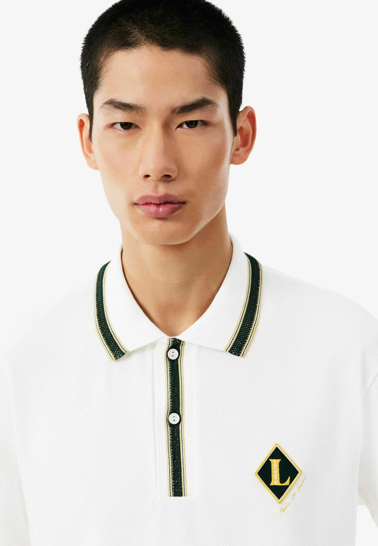 Lacoste White Classic Fit Emblem Structured Collar Polo Shirt