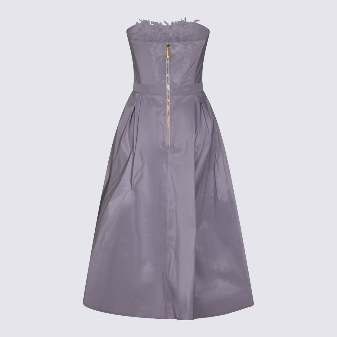 Elisabetta Franchi Strapless Midi Dress With Textured Floral Appliqués