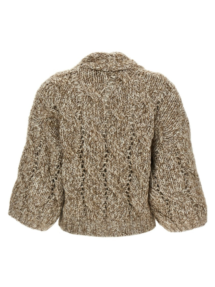 Brunello Cucinelli Cropped Openwork Wool Blend Cardigan