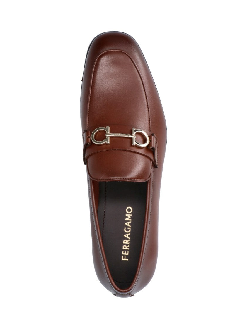 Ferragamo Brown Gancini Round Toe Loafers