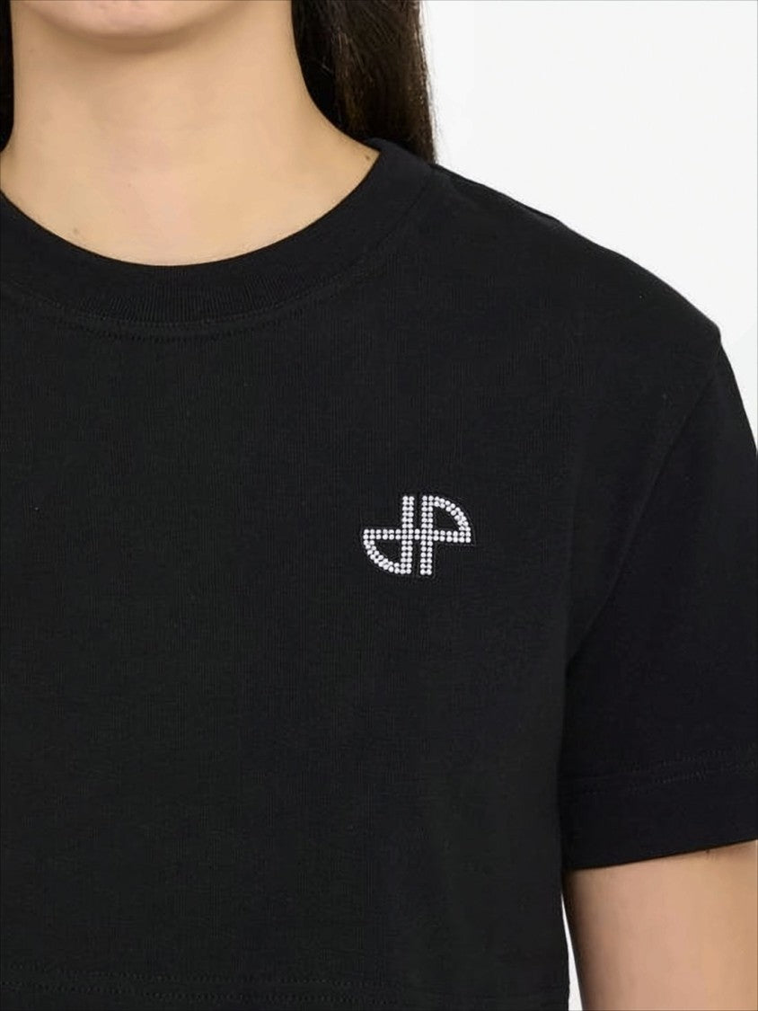 Patou Cropped Short-Sleeve T-Shirt With Embellished Logo